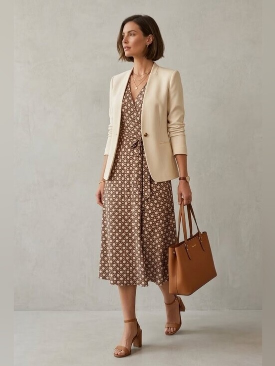 Talbots Dresses & Skirts - Talbots Petites Geometric Lattice Faux Wrap Dress - Size 6P